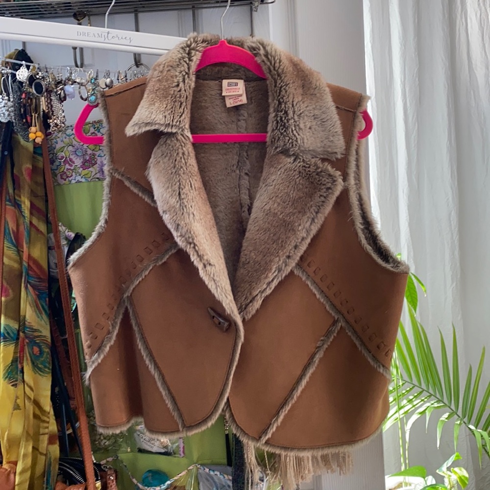 Vegan Suede Shearling Vest